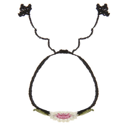 Bileklik Bilezik Kadın Bileklik Çiçekli İnce Kordonlu Elişi Örgü 16 Cm Beyaz Pembe Siyah Kadın - 2