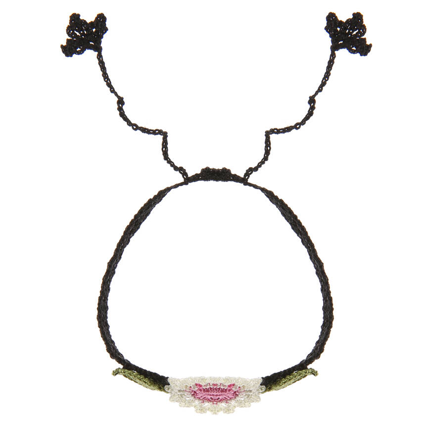 Bileklik Bilezik Kadın Bileklik Çiçekli İnce Kordonlu Elişi Örgü 16 Cm Beyaz Pembe Siyah Kadın - 2