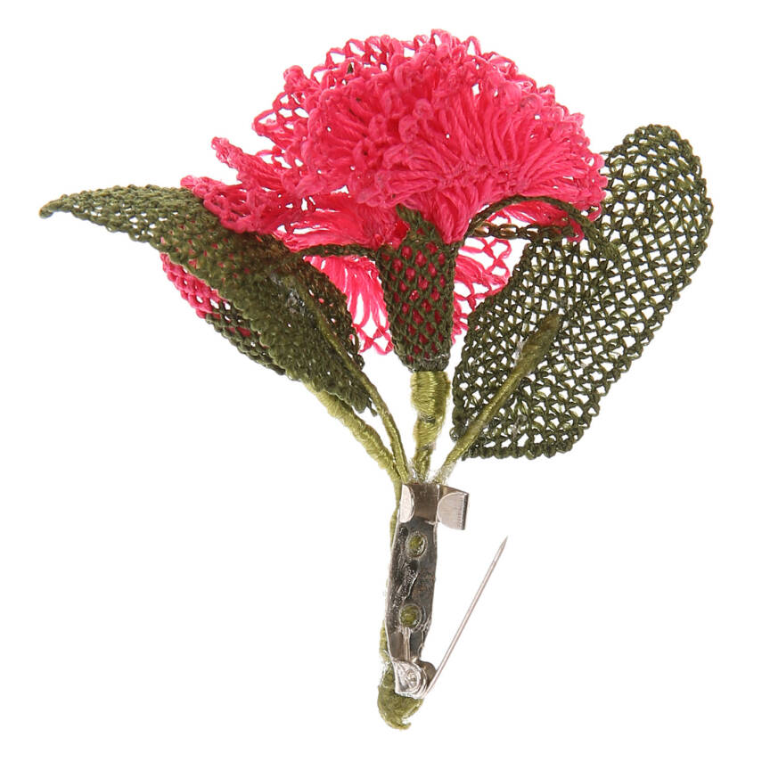 Broş Karanfil Çiçekli Pembe Yaka İğnesi Elişi İğne Oyası   - 1
