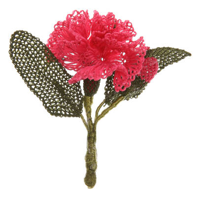 Broş Karanfil Çiçekli Pembe Yaka İğnesi Elişi İğne Oyası   - 2