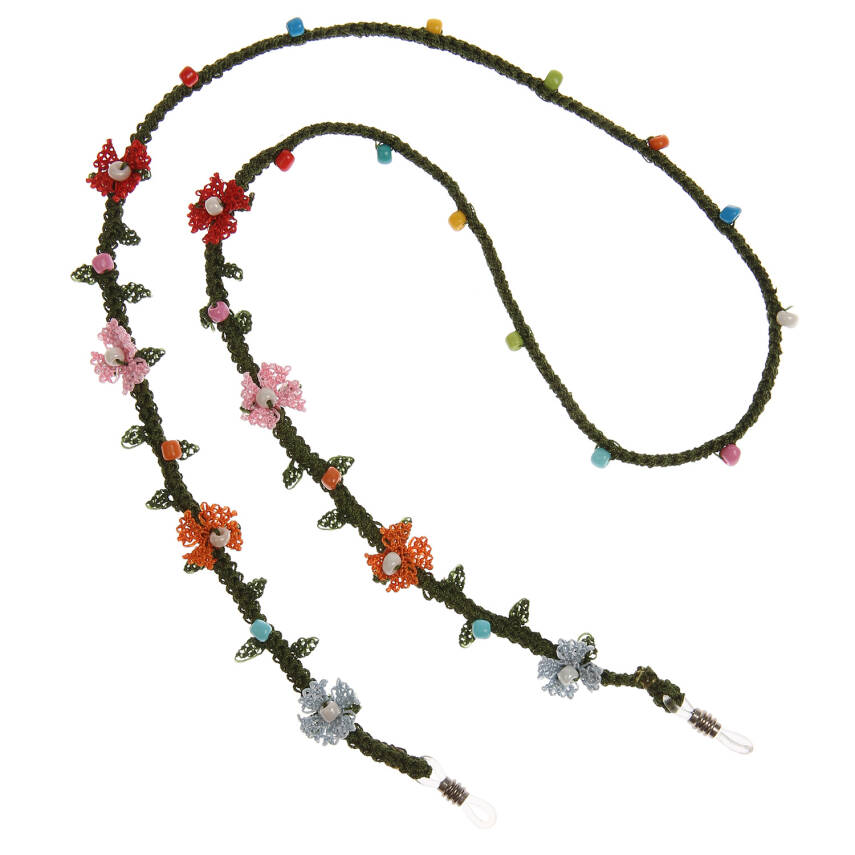 Gözlük İpi Çiçekli Boncuklu Gözlük İpi Elişi İğne Oyası 85 Cm - 2