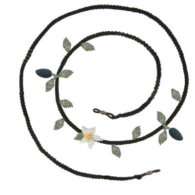 Gözlük İpi Zeytin Çiçekli Gözlük İpi Elişi İğne Oyası 85 Cm Beyaz-Siyah