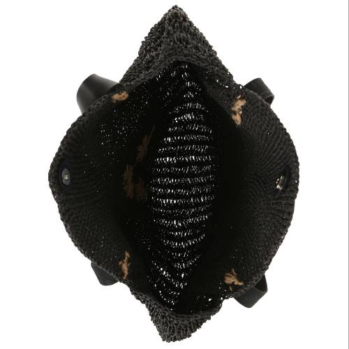 Kadın Çanta Yuvarlak Omuz Çantası Örgü Elişi Askılı Bayan Çanta 48×41 Cm Siyah Kadın - 4