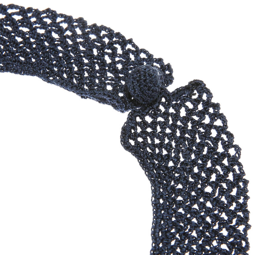 Kolye Gelincik Çiçekli Tasma Kolye Elişi Tığ Oyası 35-40 Cm Fuşya-Lacivert - 4