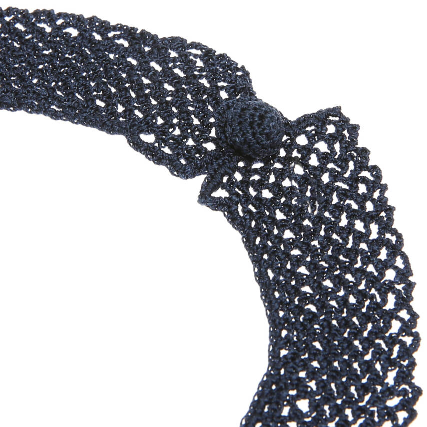 Kolye Gelincik Çiçekli Tasma Kolye Elişi Tığ Oyası 35-40 Cm Mavi -Lacivert - 4