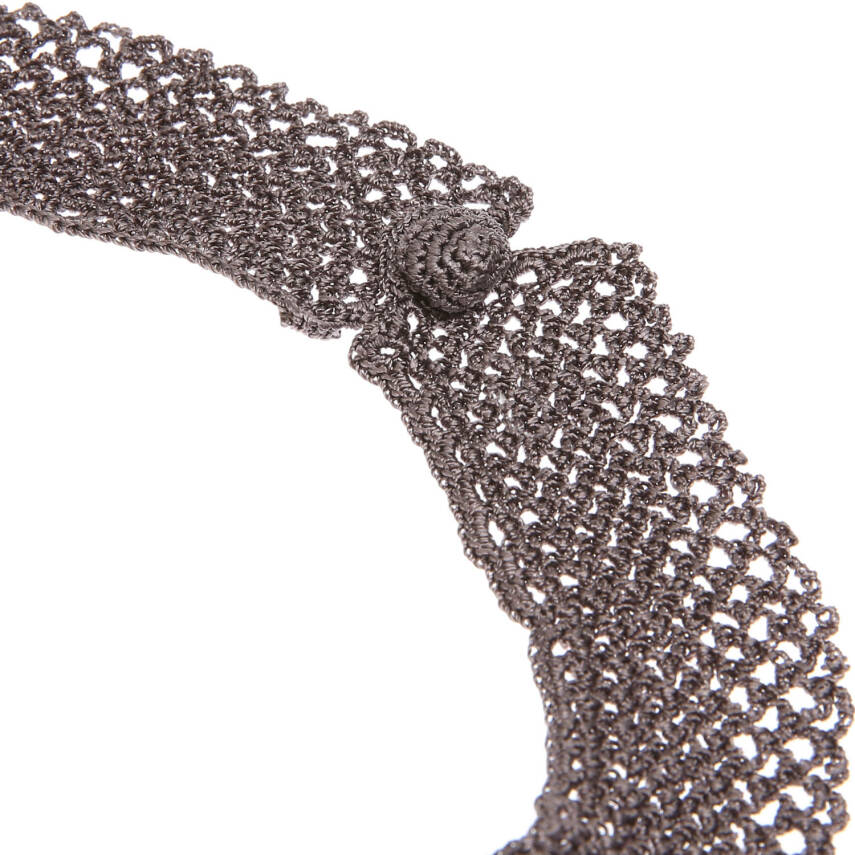 Kolye Gelincik Çiçekli Tasma Kolye Elişi Tığ Oyası 35-40 Cm Sarı-Füme - 4