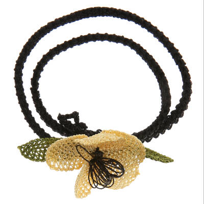 Kolye Menekşe Çiçekli Tasma Kolye Elişi İğne Oyası 50 Cm Sarı-Siyah - 3