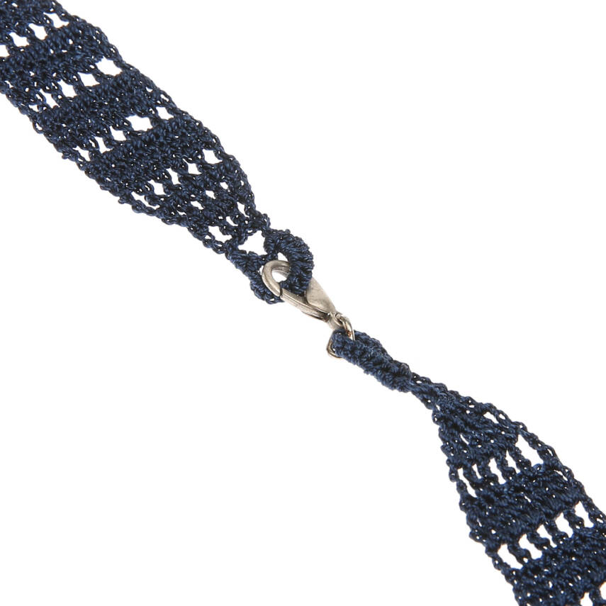 Kolye Yarımay Kolye Pullu Çiçekli Motifli Elişi Tığ Oyası 40-50 Cm Renkli Lacivert - 4