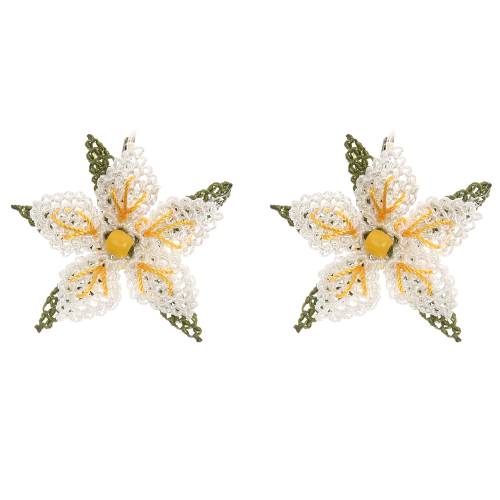 Küpe Mini Çiçek Küpe Elişi İğne Oyası Cm Beyaz Sarı - 0