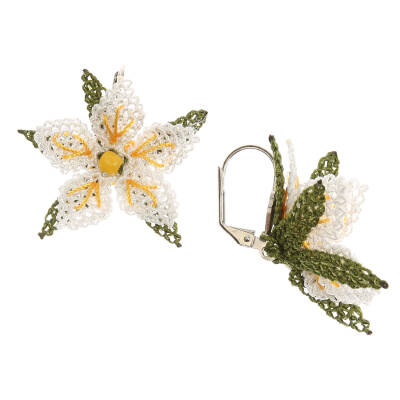 Küpe Mini Çiçek Küpe Elişi İğne Oyası   Cm Beyaz Sarı - 3