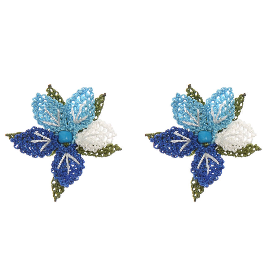 Küpe Mini Çiçek Küpe Elişi İğne Oyası   Cm Lacivert Mavi - 1