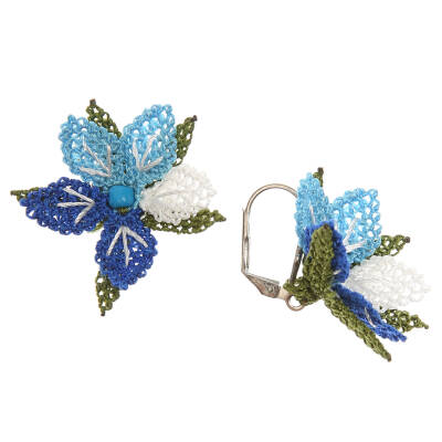 Küpe Mini Çiçek Küpe Elişi İğne Oyası   Cm Lacivert Mavi - 3