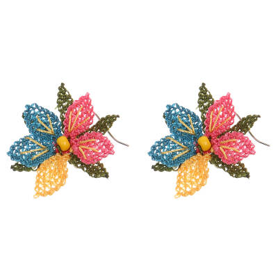 Küpe Mini Çiçek Küpe Elişi İğne Oyası   Cm Mavi Pembe