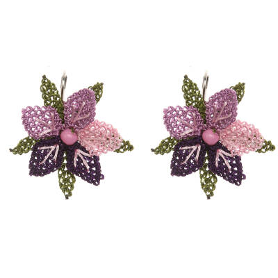 Küpe Mini Çiçek Küpe Elişi İğne Oyası   Cm Mor Lila