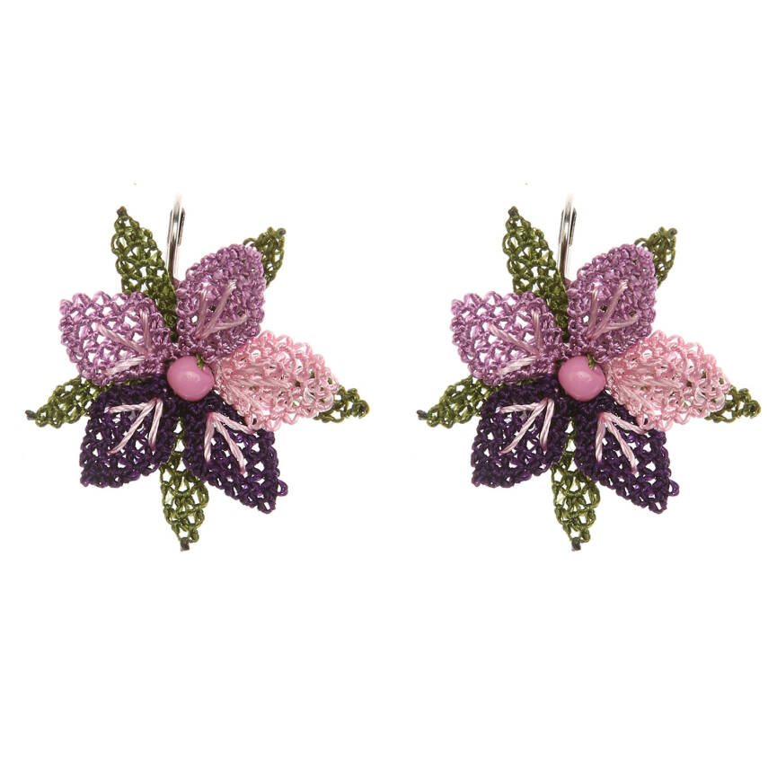 Küpe Mini Çiçek Küpe Elişi İğne Oyası   Cm Mor Lila - 1