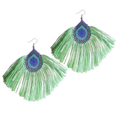 Küpe Tavus Tüy Model Küpe Elişi İğne Oyası  5 Cm Yeşil