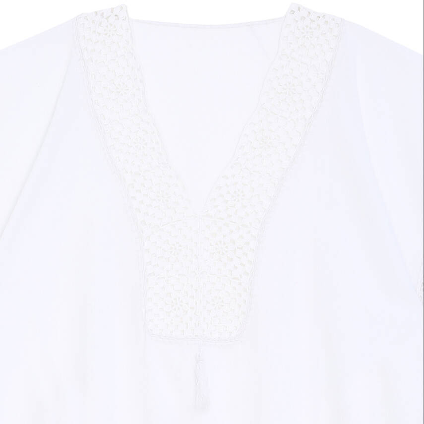 Pareo Yaka Ve Kenar İşlemeli Beyaz Pareo Dantelli Pamuk Kumaş Püsküllü Stnd. Beden Beyaz Kadın - 2