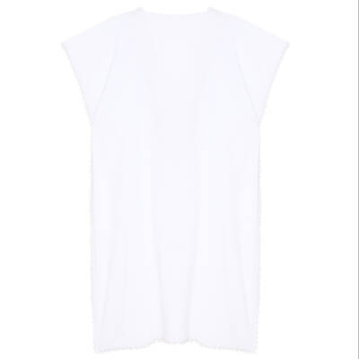 Pareo Yaka Ve Kenar İşlemeli Beyaz Pareo Dantelli Pamuk Kumaş Püsküllü Stnd. Beden Beyaz Kadın - 3