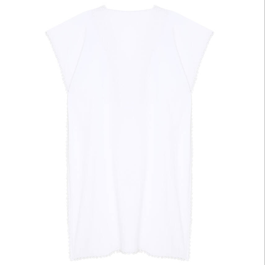 Pareo Yaka Ve Kenar İşlemeli Beyaz Pareo Dantelli Pamuk Kumaş Püsküllü Stnd. Beden Beyaz Kadın - 3