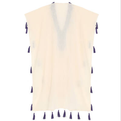 Pareo Yaka Ve Kenar İşlemeli Ekru Pareo Mor Püskül Ve İşlemeli Dantelli Pamuk Kumaş Püsküllü Stnd. Beden Ekru Mor Kadın - 3