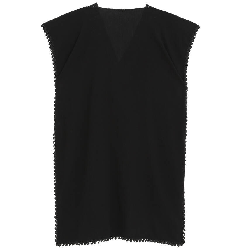 Pareo Yaka Ve Kenar İşlemeli Siyah Pareo Dantelli Pamuk Kumaş Püsküllü Stnd. Beden Siyah Kadın - 3