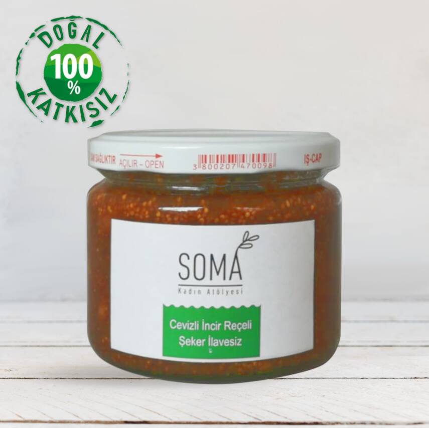 Reçel Şekersiz İncir Reçeli Cevizli Şeker İlavesiz Katkısız Ev Yapımı 300 Gr - 2