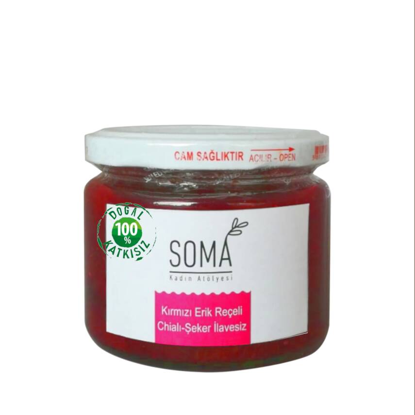 Reçel Şekersiz Kırmızı Erik Reçeli Chialı Şeker İlavesiz Katkısız Ev Yapımı 300 Gr - 1