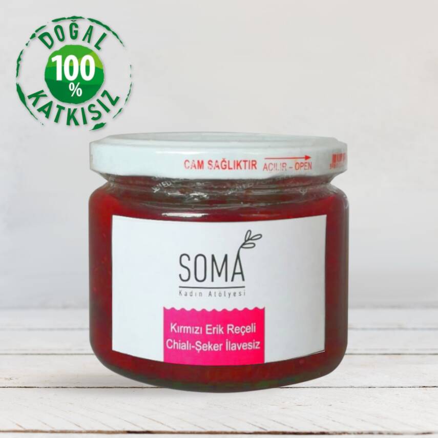 Reçel Şekersiz Kırmızı Erik Reçeli Chialı Şeker İlavesiz Katkısız Ev Yapımı 300 Gr - 2