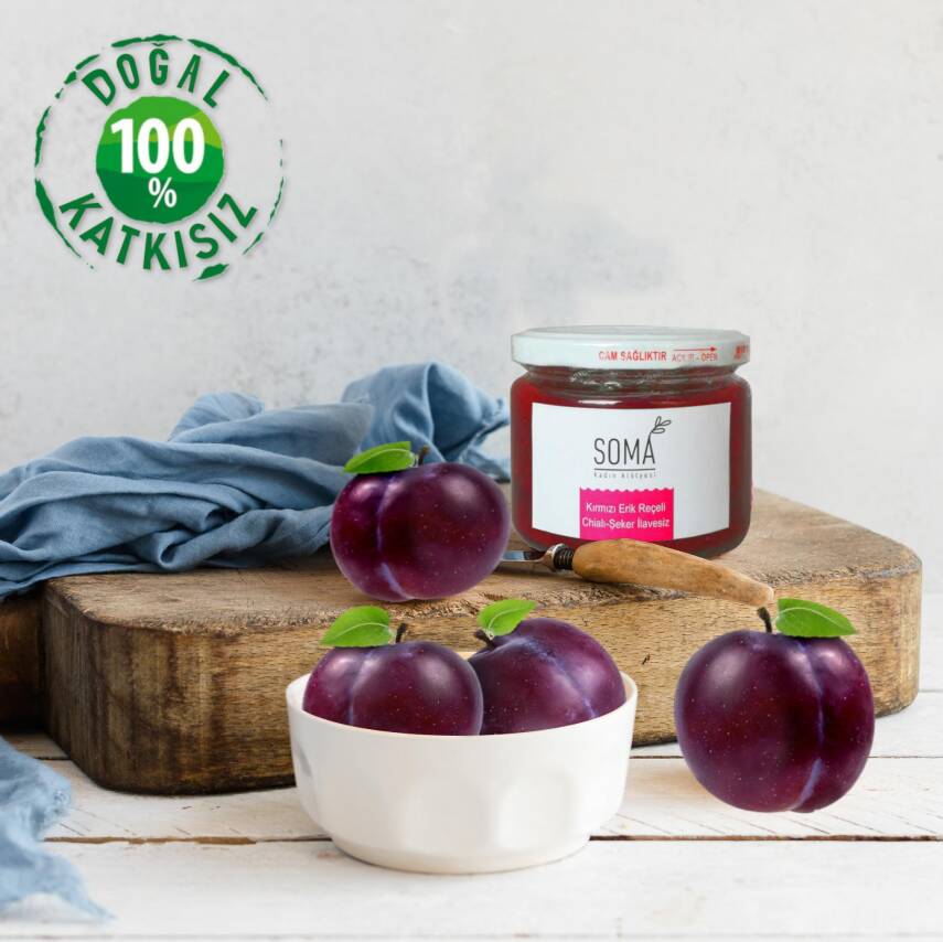 Reçel Şekersiz Kırmızı Erik Reçeli Chialı Şeker İlavesiz Katkısız Ev Yapımı 300 Gr - 3