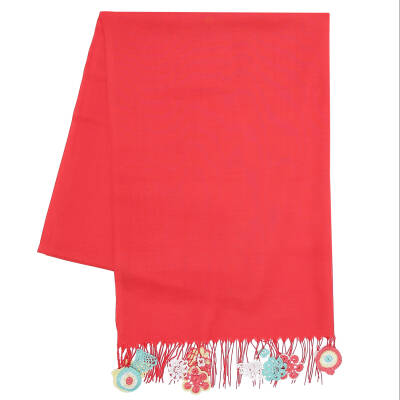 Şal Nazar Boncuk Oyalı Şal  165×70 Cm Kırmızı Kadın - 3