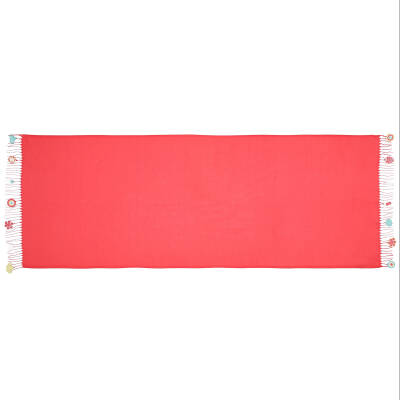 Şal Nazar Boncuk Oyalı Şal  165×70 Cm Kırmızı Kadın - 4